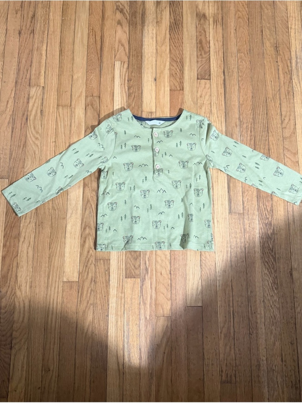 John Lewis 3-4 Long-Sleeve Bear Print Top - Light Green